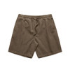 Cord shorts in a muted olive green, featuring an elastic waistband and drawstring for adjustable fit.