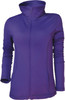 A purple ladies yoga jacket with a zip-front and high collar. Features long sleeves and a fitted design.