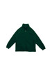 A green poly/cotton fleece zip-through jacket with long sleeves and a high collar. Features side pockets and a logo.
