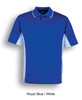A royal blue polo shirt featuring light blue side panels and a logo on the chest.