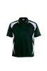 A dark green polo shirt with white accents and a logo on the chest. Suitable for unisex adults.
