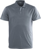 A grey kids' basic polo shirt featuring a classic collar and three buttons, with a brand logo.