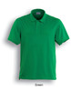 A green polo shirt with a classic cut, featuring a collar and a logo.