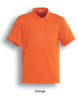 An orange ladies classic polo shirt with a collar and short sleeves. The shirt features a logo.