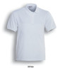 A white polo shirt with a classic fit and a collar, featuring a logo on the chest.