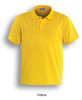 A bright yellow ladies' classic polo shirt with a collar and buttons, featuring a logo.