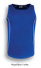 A royal blue men's singlet featuring white accent stitching and a logo.