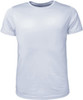 A light blue kids' brushed tee shirt with a round neck and short sleeves, featuring a logo.
