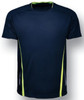 A navy blue unisex sports tee with lime green accents and a logo. Suitable for activewear and casual use.