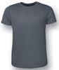 A grey kids' T-shirt with short sleeves and a plain design, featuring a logo on the front.