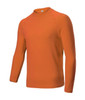An orange long-sleeve men's rashie, featuring a simple design and a logo on the chest.