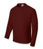 Unisex long sleeve tee shirt in a deep burgundy colour, featuring a simple design and a logo.