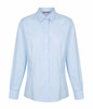 A light blue button-up shirt featuring a mini check pattern and long sleeves, with a collar and buttons down the front.