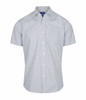 A button-up shirt featuring a blue and white gingham pattern, with a single chest pocket and a classic collar.