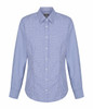 A button-up shirt in blue and white gingham pattern, featuring a classic collar and long sleeves.