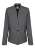 A grey cardigan jacket featuring a single button closure and two front pockets, with a subtle textured pattern.