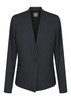 A dark green cardigan jacket with a single button closure and a structured design. It features a logo on the inside.