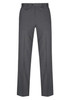 A pair of grey slacks with a straight fit and subtle texture, featuring a waistband and no visible branding.