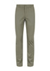 A pair of olive green chinos with a straight leg and a front button closure. The pants feature a subtle logo.