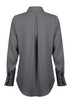 A grey shirt with a 1/2 placket and long sleeves, featuring a centre back pleat and button cuffs.