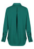 A green shirt with a half placket and long sleeves, featuring a central pleat at the back. It has a logo.