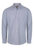 A button-up shirt featuring a blue and white check pattern with long sleeves and a chest pocket.