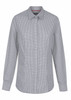 A button-up shirt in black and white check pattern with a classic collar and long sleeves. Features a logo.