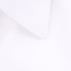 A close-up of a crisp white button-up shirt collar with a smooth texture and a subtle sheen.