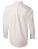 A white men's poplin long sleeve business shirt featuring a classic button-up design and a branded logo.