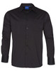 A black men's Teflon executive long sleeve button-up shirt with a single chest pocket and a logo.