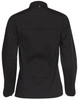 A black ladies' functional chef jacket featuring long sleeves and a button neck closure, with a back pocket and branding.