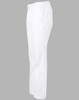 White chef pants with a relaxed fit, featuring an elastic waistband and side pockets.