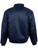 A navy blue soft shell jacket with a ribbed collar and cuffs, featuring a logo on one sleeve.