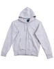 A ladies' full-zip fleecy hoodie in light grey, featuring a hood and front pockets, with a logo on the chest.