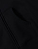 A black full-zip fleecy hoodie featuring a front pocket and stitched detailing. Includes a logo.