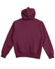 A maroon ladies' fleece hoodie with a hood and long sleeves, featuring a logo on the back.