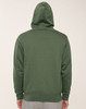 A green fleecey hoodie with a close front and a hood, viewed from the back.
