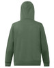 A green hooded fleece jumper with a close front design and a plain back. Features a logo.