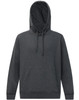 A grey adult's close front contrast fleece hoodie with a hood and a front pocket, featuring a logo.
