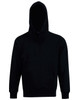 A black kids' close front contrast fleecy hoodie with a front pocket and a hood. It features a logo.