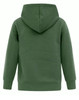 A green kids' hoodie featuring a close front design and a hood. It has long sleeves and a simple style.