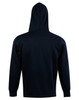 A black fleece hoodie with a close front and a hood, featuring a plain design and a logo.