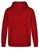 A red kids' close front contrast fleecy hoodie with a hood and long sleeves, featuring a logo.
