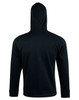 A black men's full zip contrast fleece hoodie with a hood, featuring a logo on the back.
