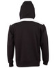 A black hoodie with a contrast white panel on the shoulders and a drawstring hood. It features a logo.