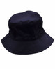 A black bucket hat with a toggle and a wide brim, featuring a small logo.
