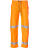Hi-Vis safety pants in bright orange with reflective 3M tape details. Features an elastic drawstring waist and logo branding.