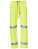 Hi-Vis yellow safety pants featuring reflective 3M tape, designed for high visibility and safety.