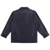 A navy jacket featuring a back view with contrasting piping and a collar, designed for sport or racing.