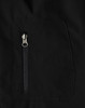 A black men's softshell jacket featuring a zipped pocket. The fabric appears smooth and high-tech. 